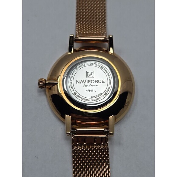 Naviforce NF5011L Rose Gold Butterfly Mesh Quartz Date Watch Womens New Battery